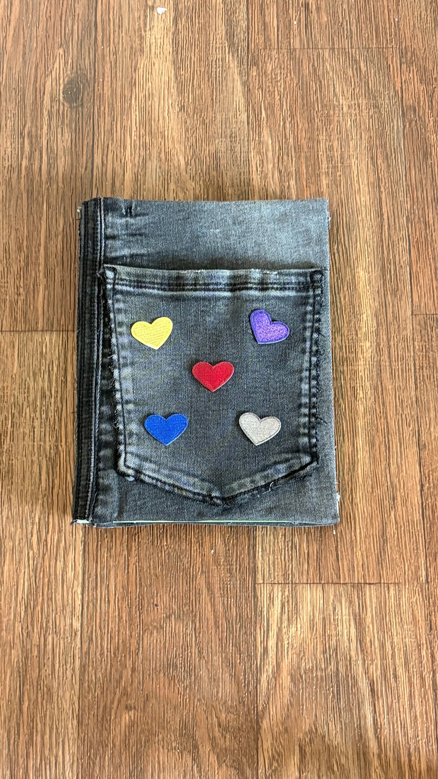 Black Denim Journal with Heart Patches