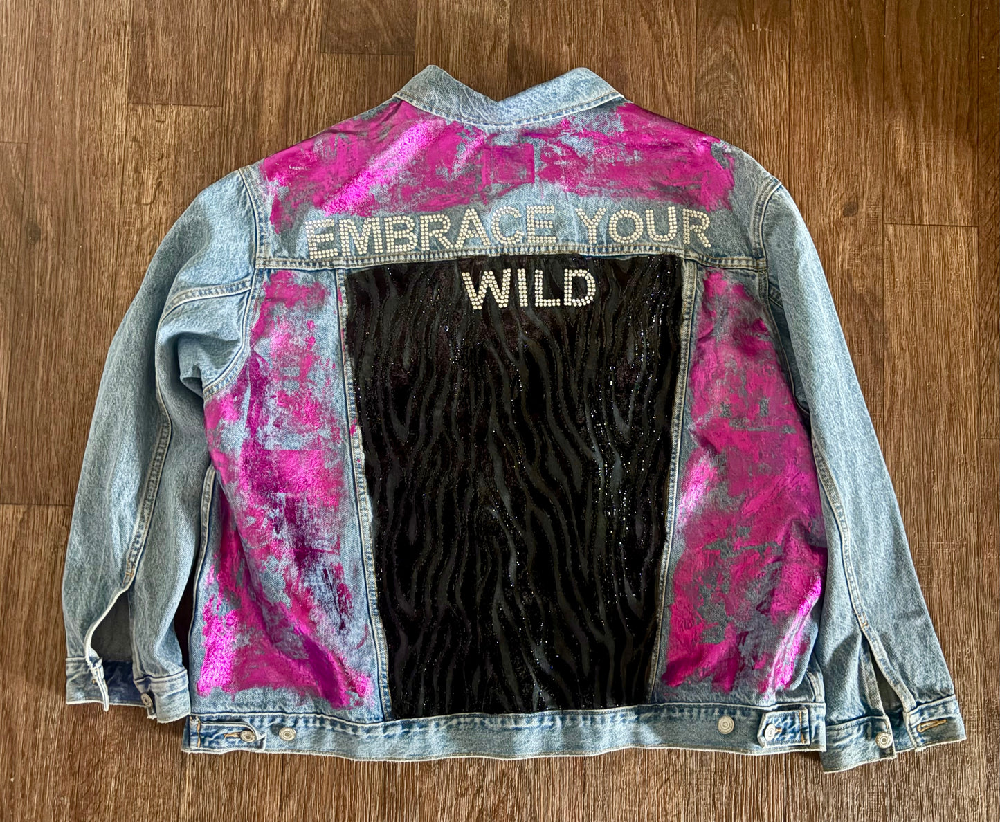 Magenta Foil Rhinestone Denim Jacket