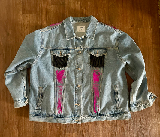 Magenta Foil Rhinestone Denim Jacket